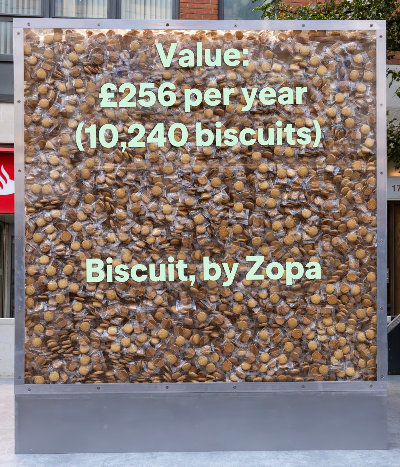 Display showing the annual value of ZOPA Biscuit in biscuits